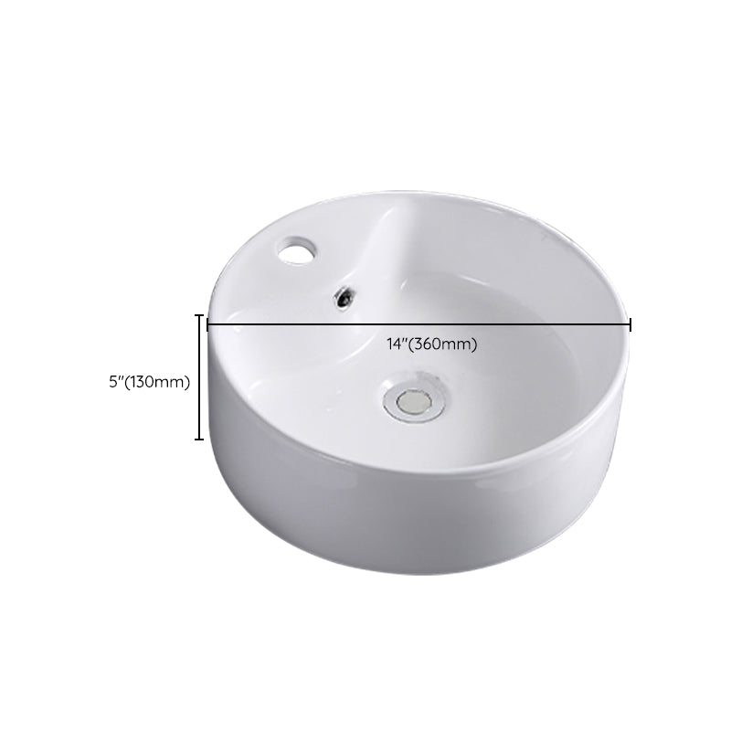 Contemporary Bathroom Sink with Single Faucet Hole Porcelain Round Vessel