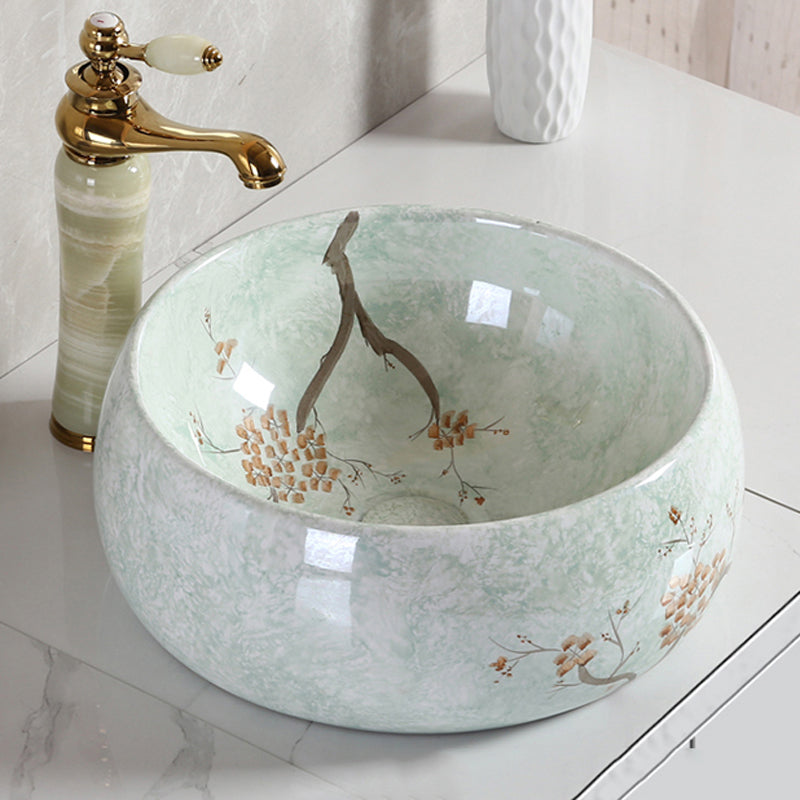 Traditional Bathroom Sink with Single Faucet Hole Porcelain Round Vessel