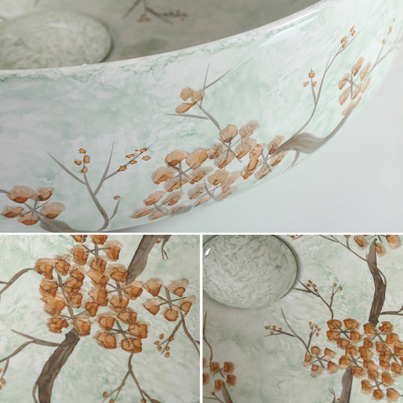 Traditional Bathroom Sink with Single Faucet Hole Porcelain Round Vessel