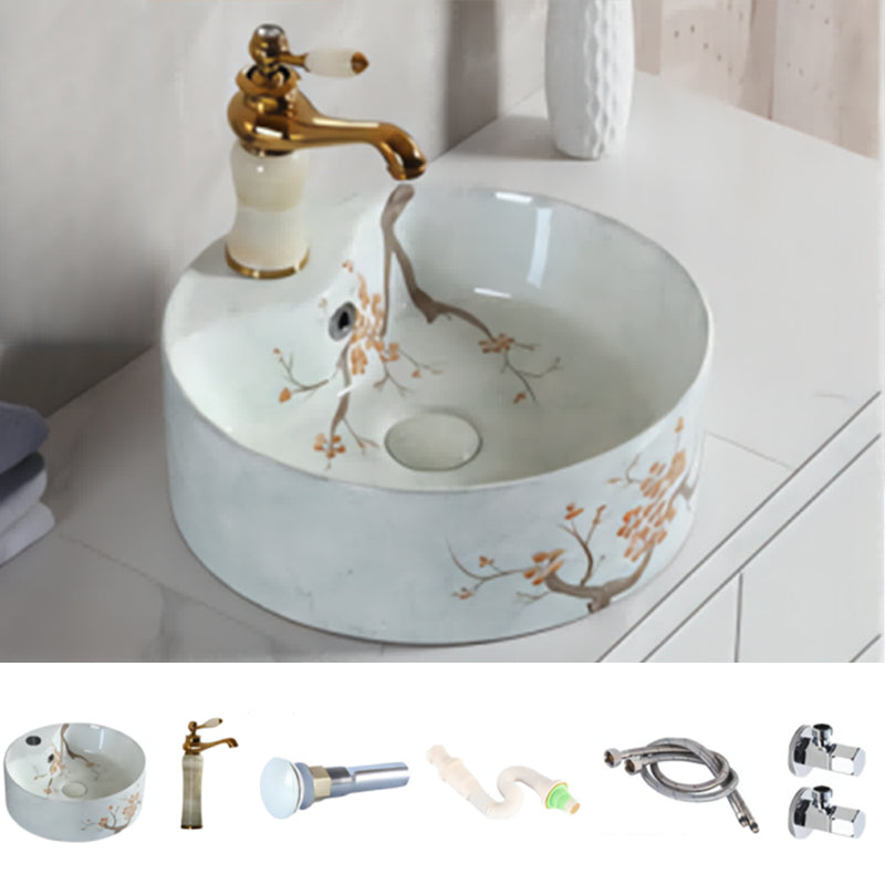 Traditional Bathroom Sink with Single Faucet Hole Porcelain Round Vessel