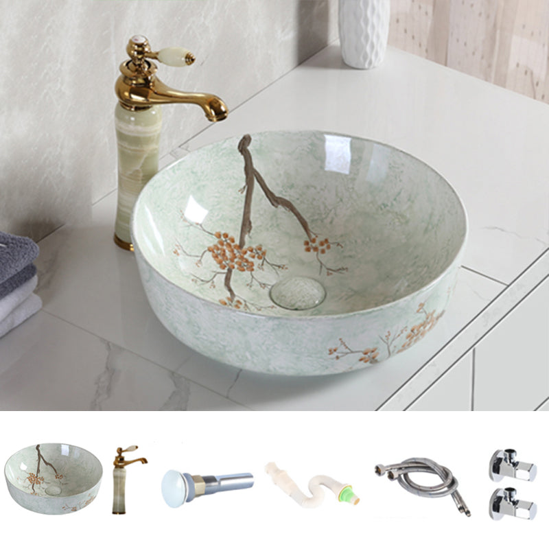 Traditional Bathroom Sink with Single Faucet Hole Porcelain Round Vessel