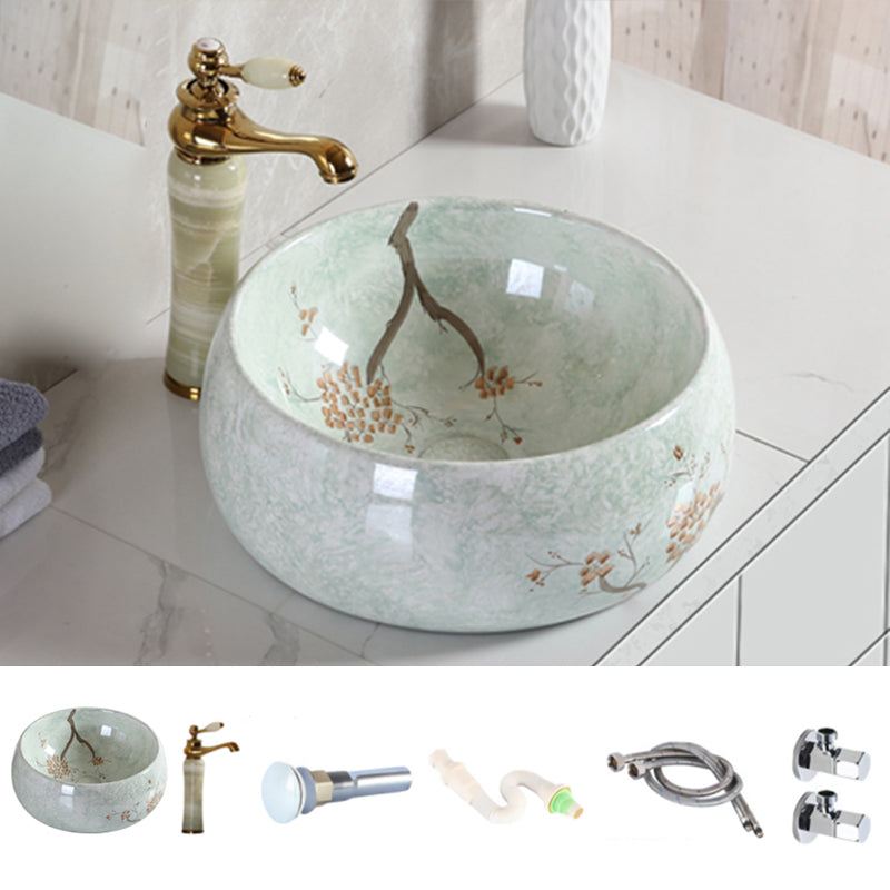 Traditional Bathroom Sink with Single Faucet Hole Porcelain Round Vessel