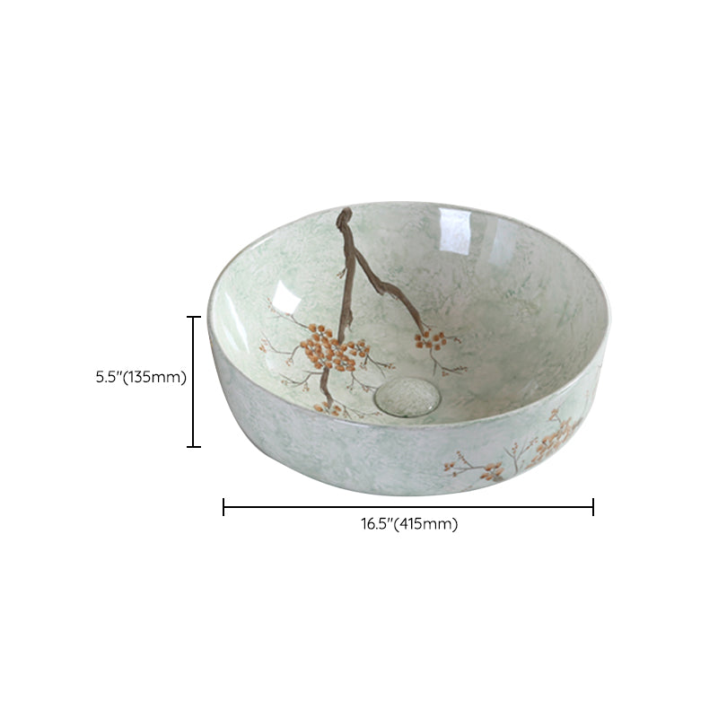 Traditional Bathroom Sink with Single Faucet Hole Porcelain Round Vessel