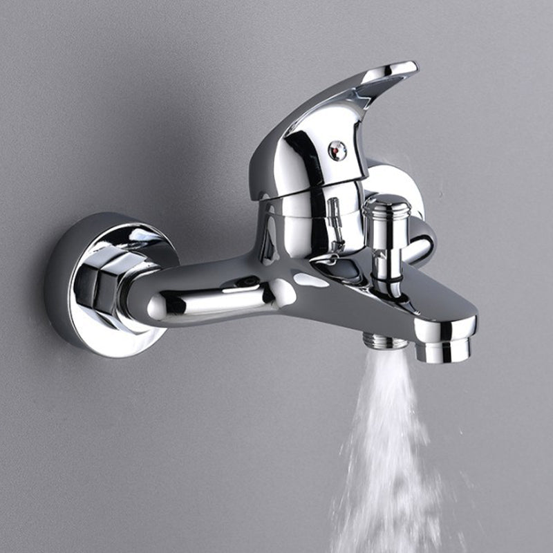 Modern Silver Tub Spout One Handle and Two Hole Brass Wall Mounted Faucet