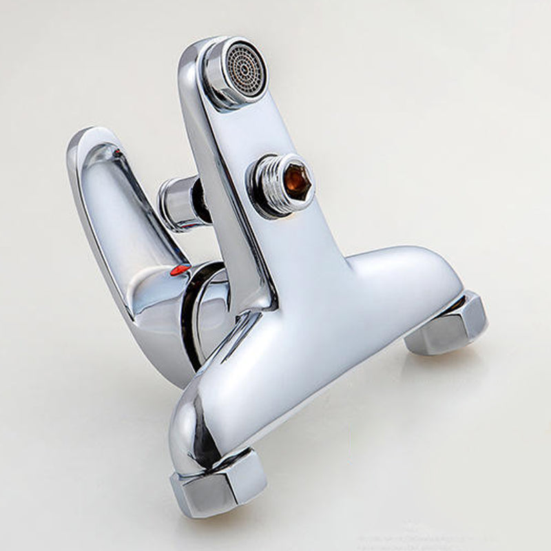 Modern Silver Tub Spout One Handle and Two Hole Brass Wall Mounted Faucet
