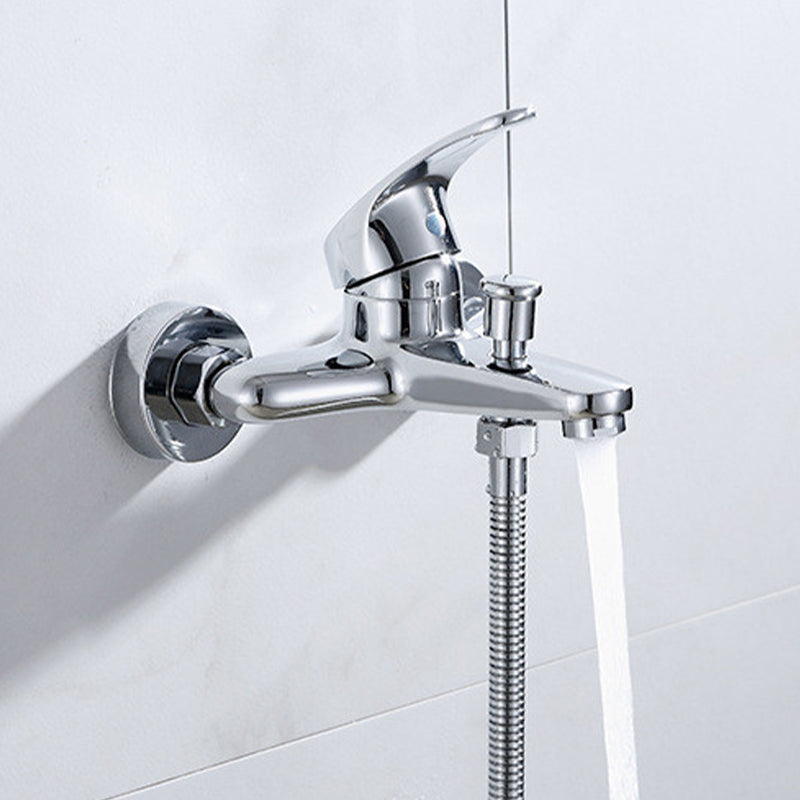 Modern Silver Tub Spout One Handle and Two Hole Brass Wall Mounted Faucet