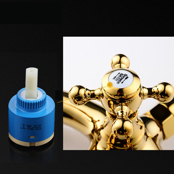 Floor Mounted Tub Spout 3 Handles Traditional Freestanding Tub Filler in Gold