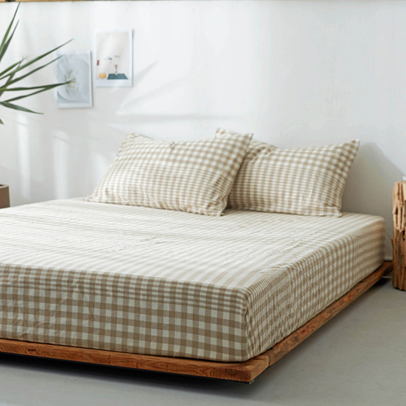 Fitted Sheet Cotton Solid Color Fade Resistant Non-Pilling Fitted Sheet