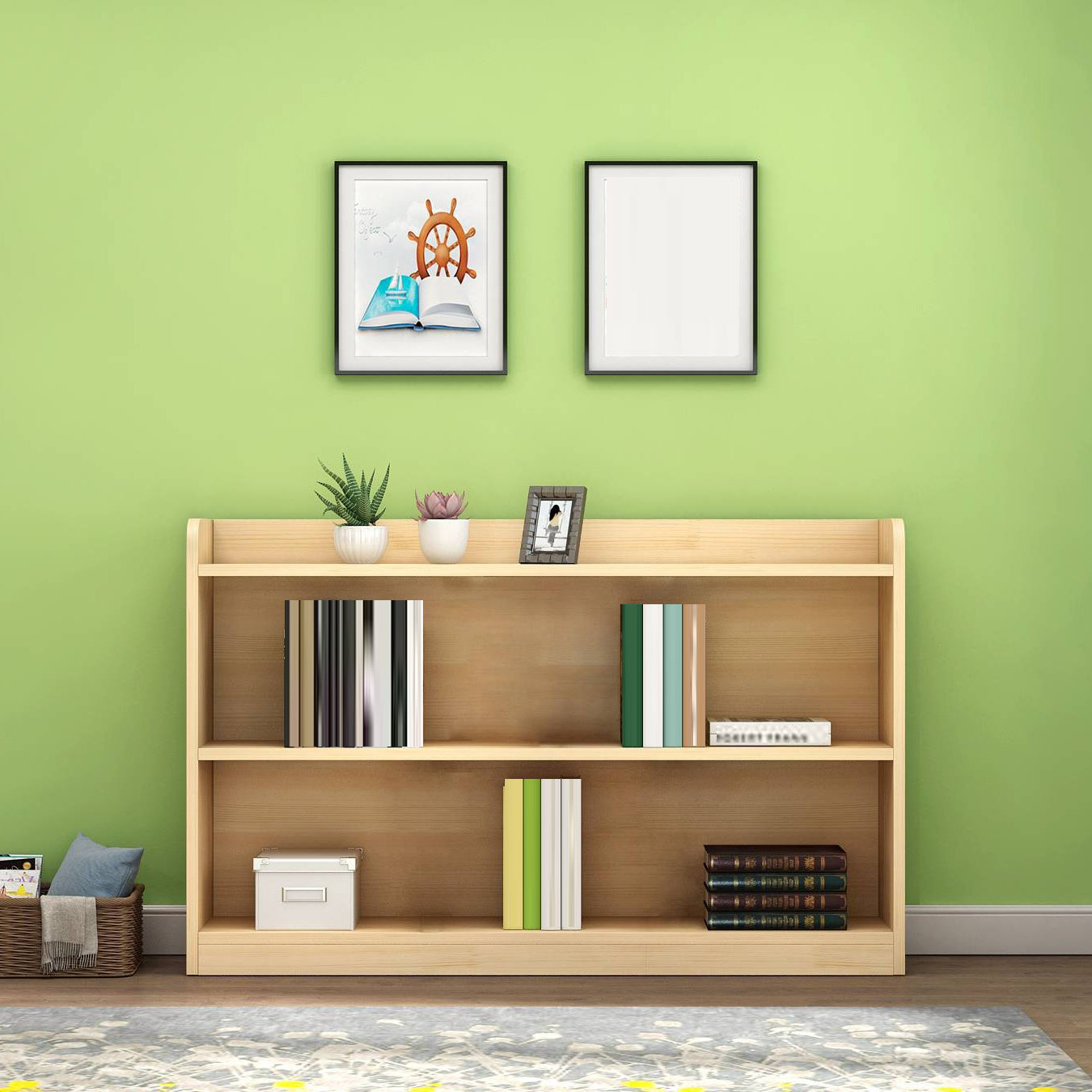 Contemporary Natural Wooden Book Shelf Closed Back Shelf Bookcase for Home