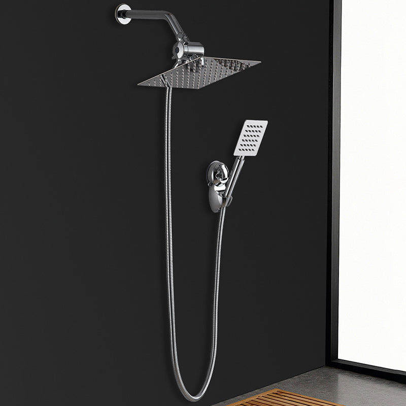 Silver Square Dual Shower Head Modern Water Filtration Wall-Mount Showerhead