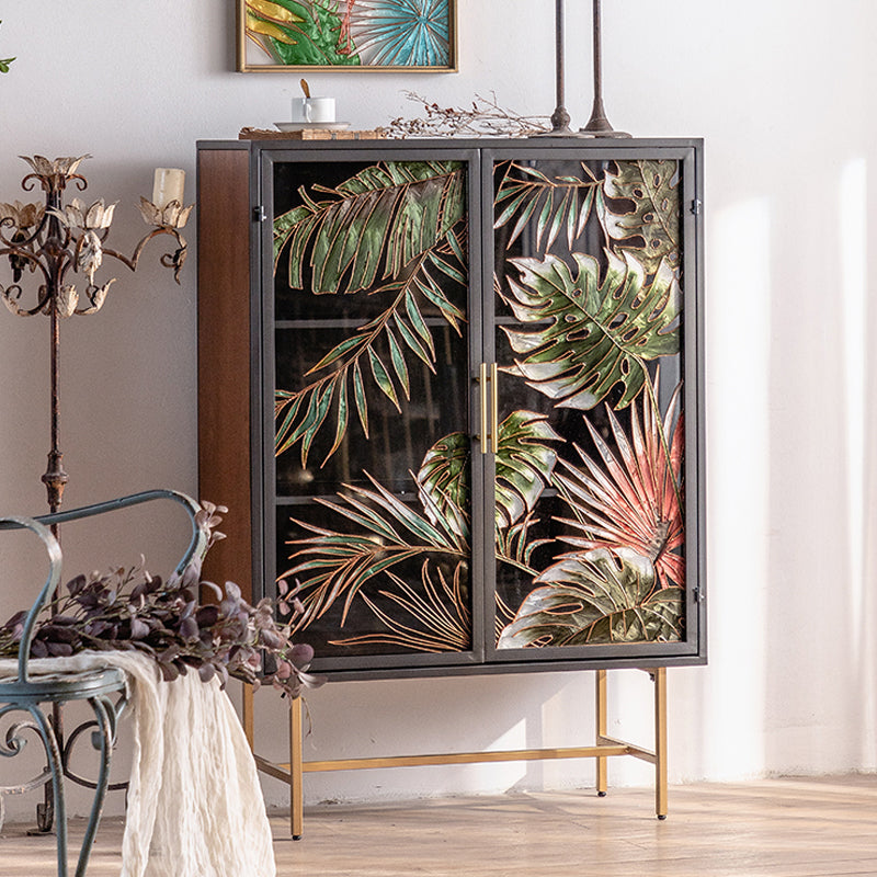Contemporary Metal Display Stand Glass Doors Display Cabinet for Living Room