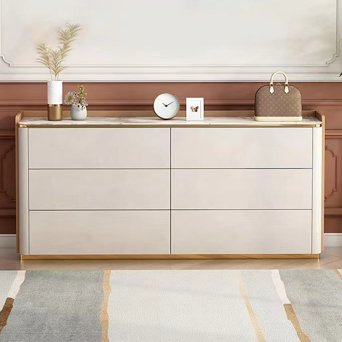 Glam Horizontal Stone Storage Chest Bedroom Chest in White with Drawers