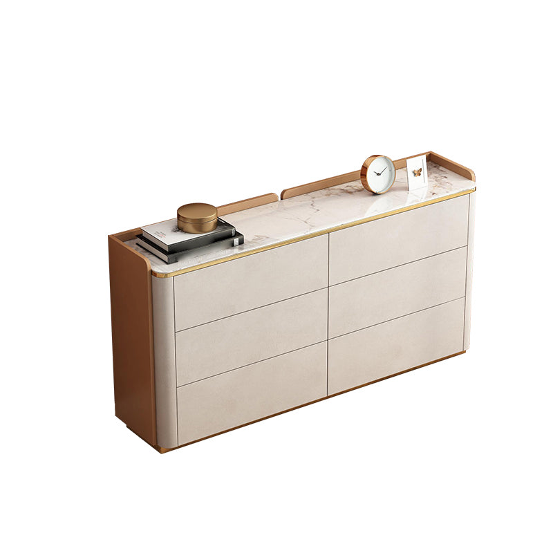 Glam Horizontal Stone Storage Chest Bedroom Chest in White with Drawers
