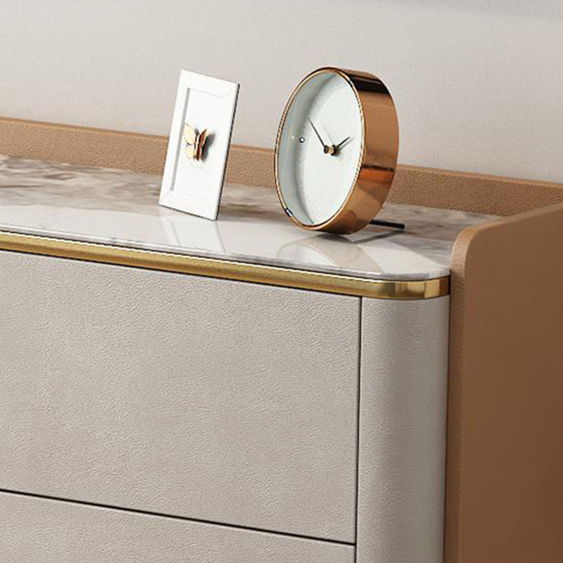 Glam Horizontal Stone Storage Chest Bedroom Chest in White with Drawers