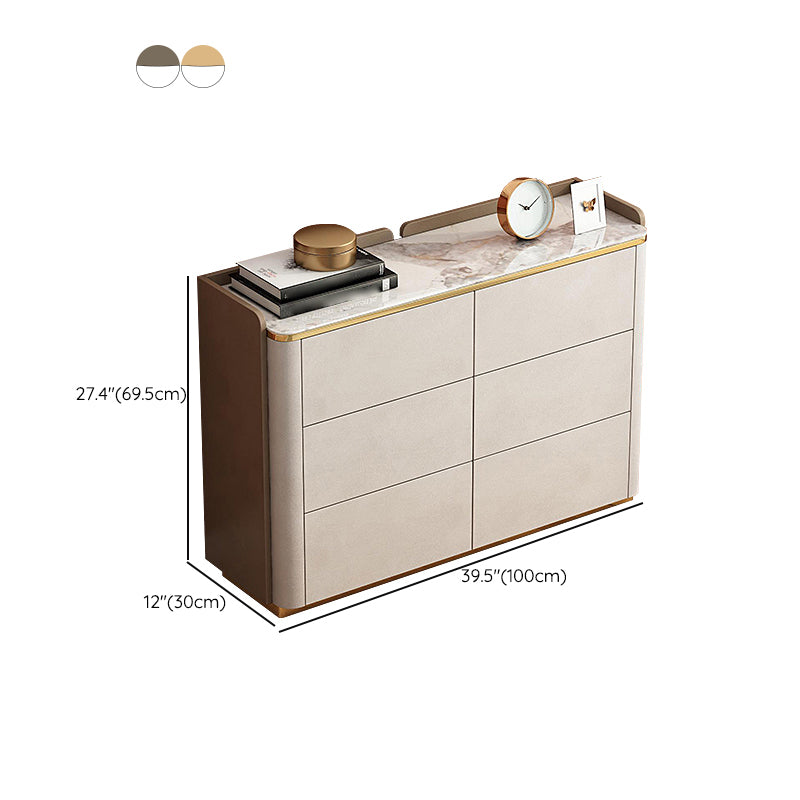 Glam Horizontal Stone Storage Chest Bedroom Chest in White with Drawers