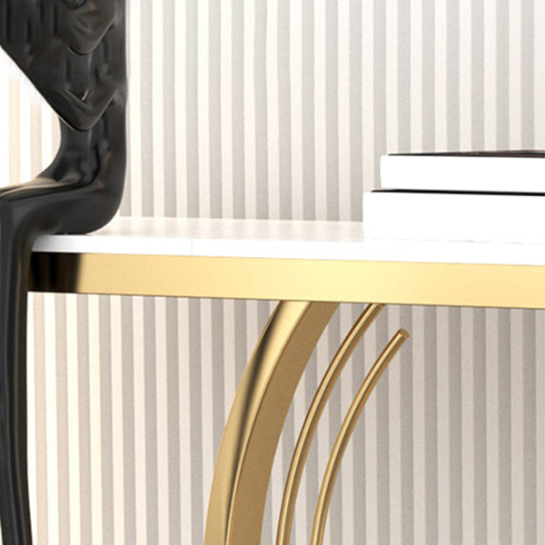 Glam Rectangle Console Table 31.5" Tall Stone Accent Table with 1 Shelf