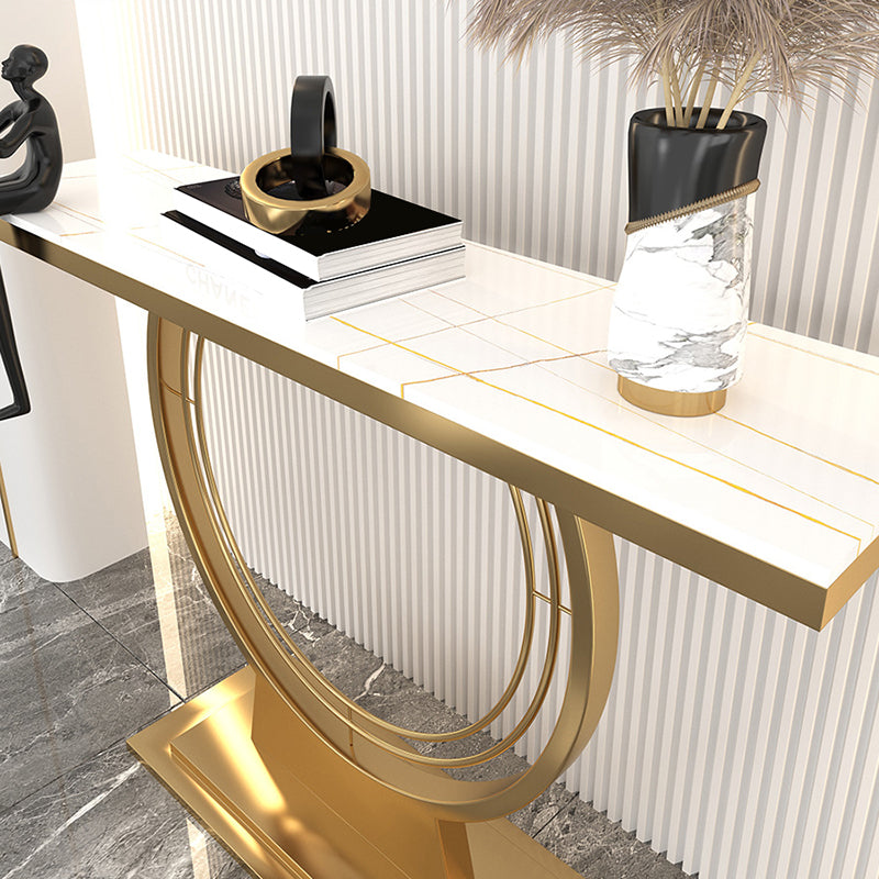 Glam Rectangle Console Table 31.5" Tall Stone Accent Table with 1 Shelf