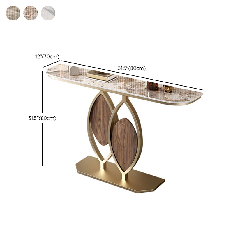 31.5" Tall Stone Glam Console Table Half Moon Accent Table with 1 Shelf