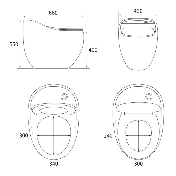 1-Piece Round Flush Toilet 0.8/1.28 GPF Ceramic Toilet Bowl for Bathroom