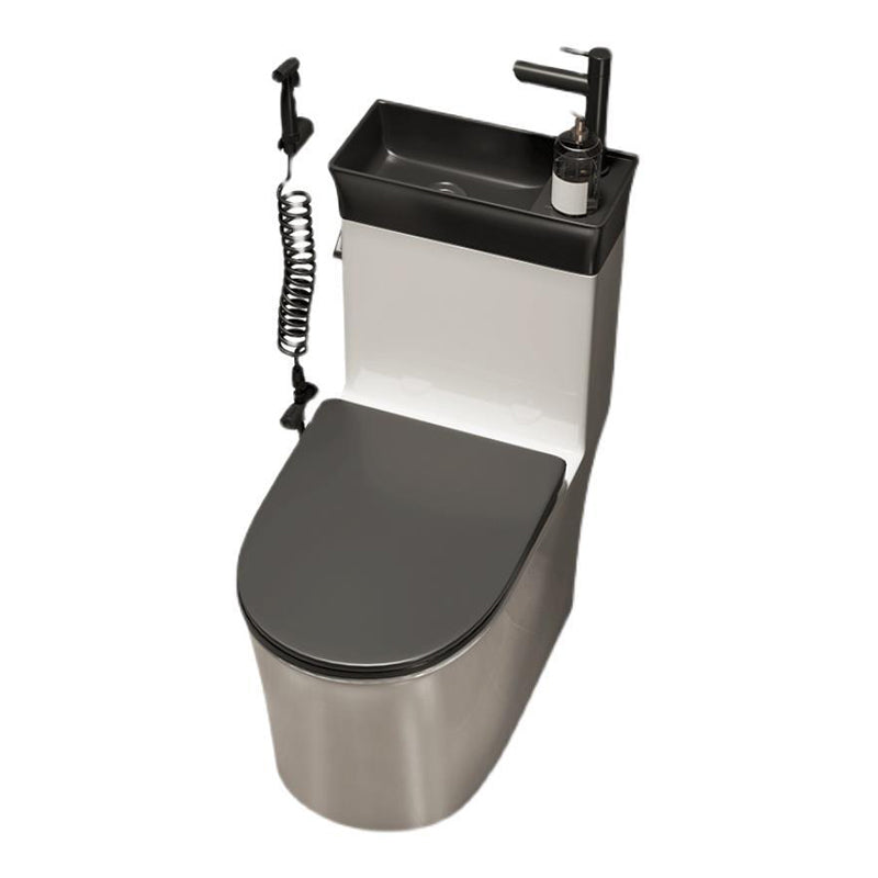 1-Piece Elongated Flush Toilet Ceramic Toilet Bowl with Wash Basin