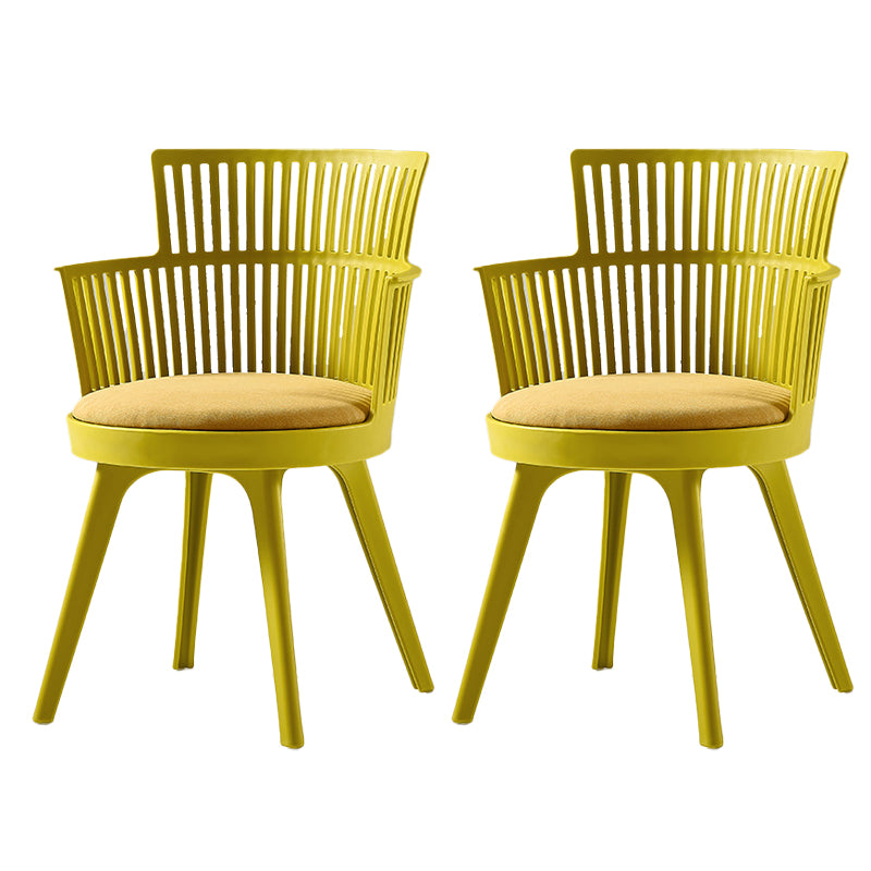 Glam Plastic Frame Dining Armchair Upholstered Fabric Arm Chair