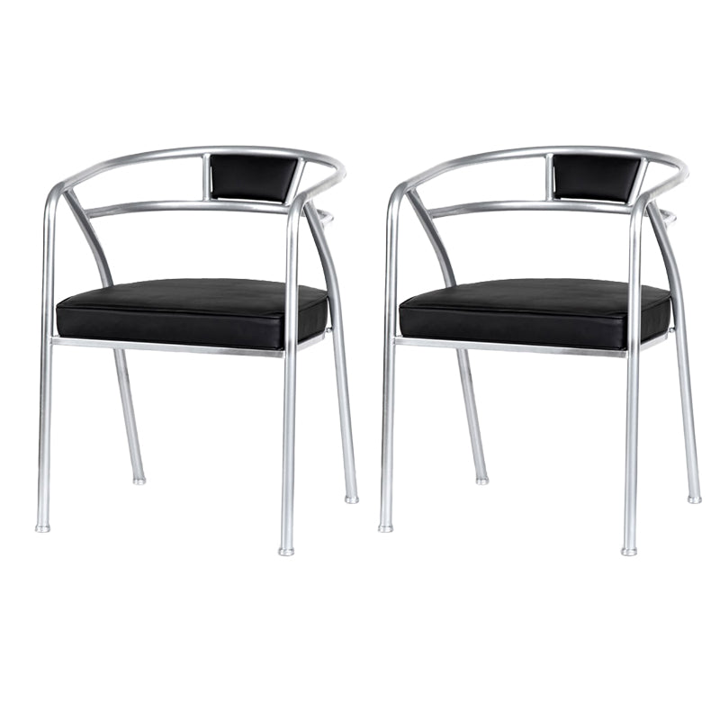 Industrial Metal Frame Dining Chair Upholstered Faux Leather Dining Arm Chair