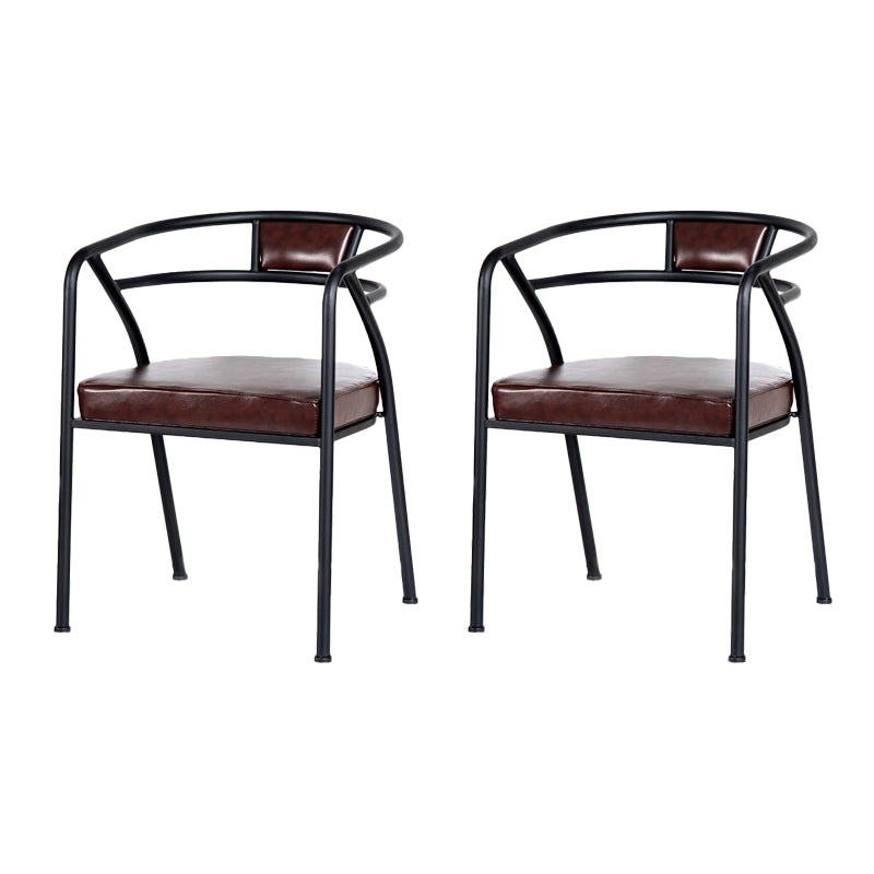 Industrial Metal Frame Dining Chair Upholstered Faux Leather Dining Arm Chair