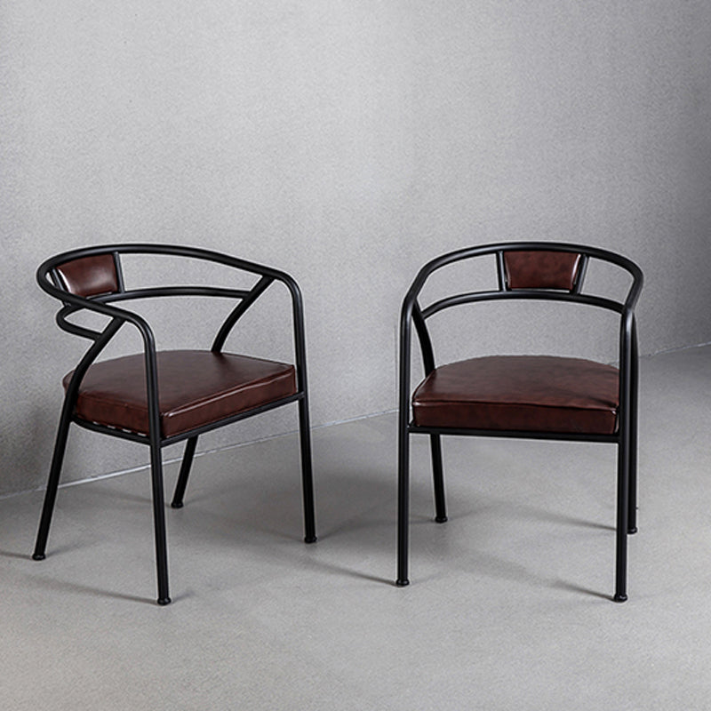 Industrial Metal Frame Dining Chair Upholstered Faux Leather Dining Arm Chair