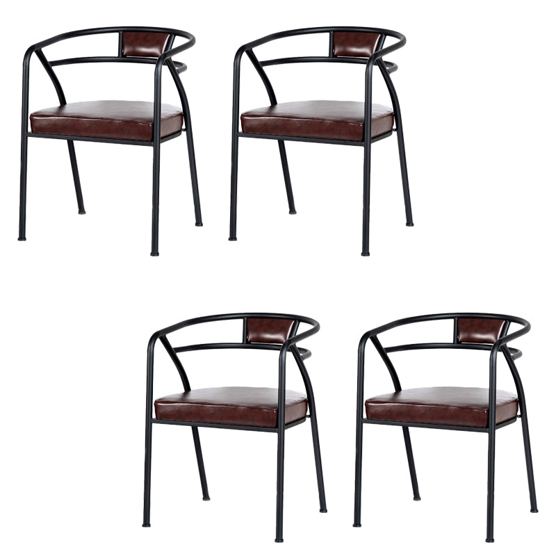 Industrial Metal Frame Dining Chair Upholstered Faux Leather Dining Arm Chair