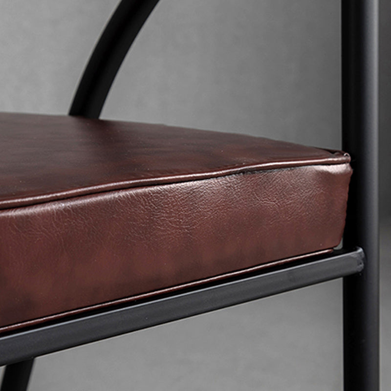 Industrial Metal Frame Dining Chair Upholstered Faux Leather Dining Arm Chair