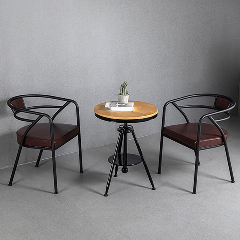 Industrial Metal Frame Dining Chair Upholstered Faux Leather Dining Arm Chair