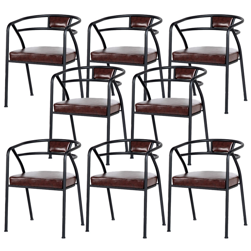 Industrial Metal Frame Dining Chair Upholstered Faux Leather Dining Arm Chair