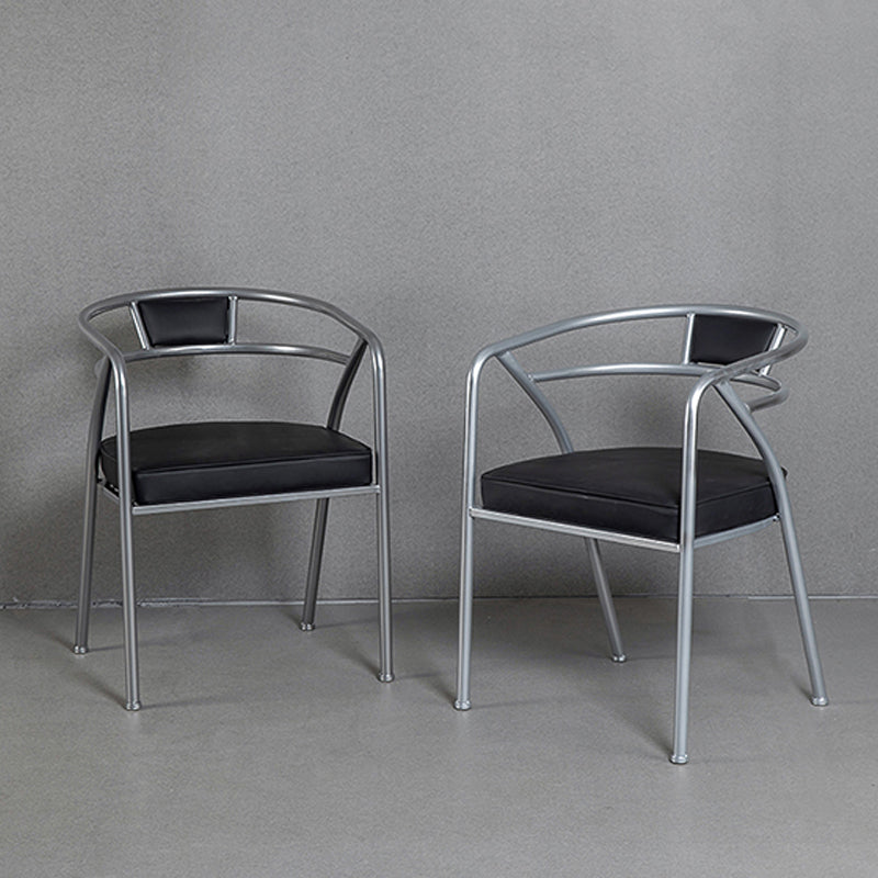 Industrial Metal Frame Dining Chair Upholstered Faux Leather Dining Arm Chair