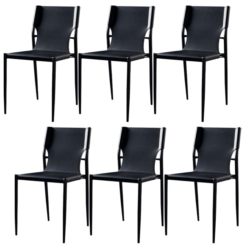 Contemporary Style Leather Chairs Armless Side Chairs with Metal Legs for Home Use