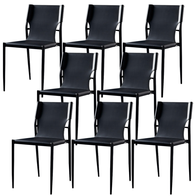Contemporary Style Leather Chairs Armless Side Chairs with Metal Legs for Home Use