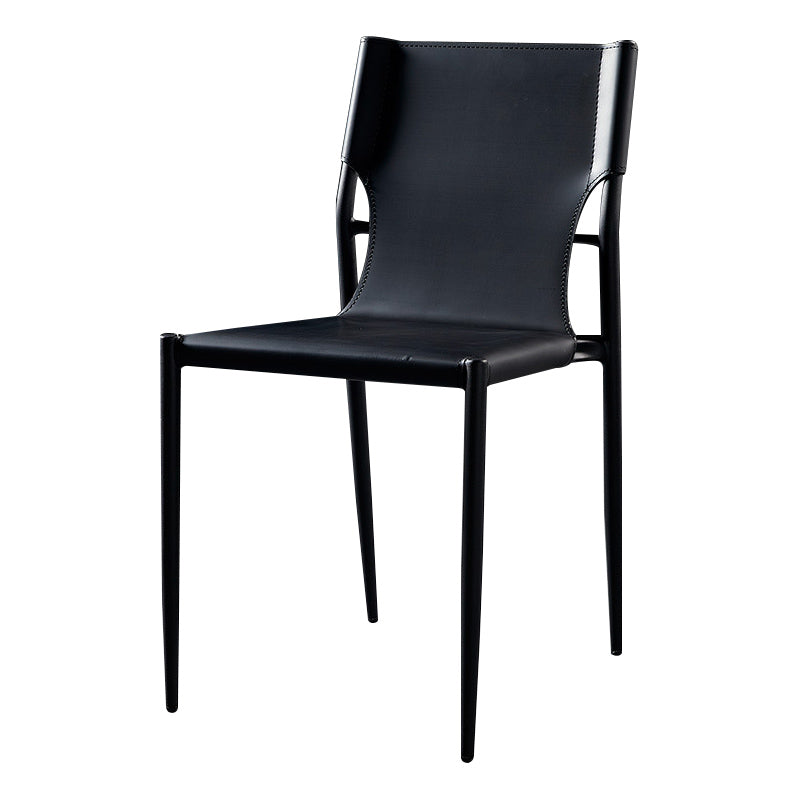 Contemporary Style Leather Chairs Armless Side Chairs with Metal Legs for Home Use