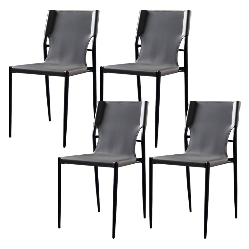 Contemporary Style Leather Chairs Armless Side Chairs with Metal Legs for Home Use