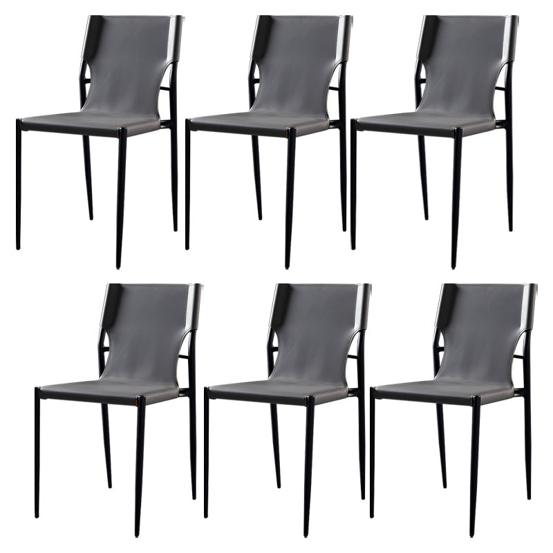 Contemporary Style Leather Chairs Armless Side Chairs with Metal Legs for Home Use