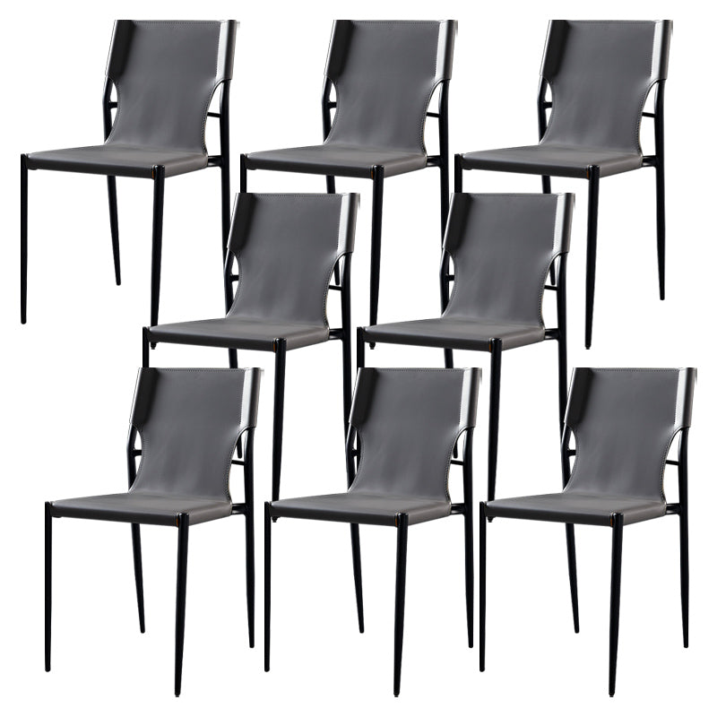 Contemporary Style Leather Chairs Armless Side Chairs with Metal Legs for Home Use