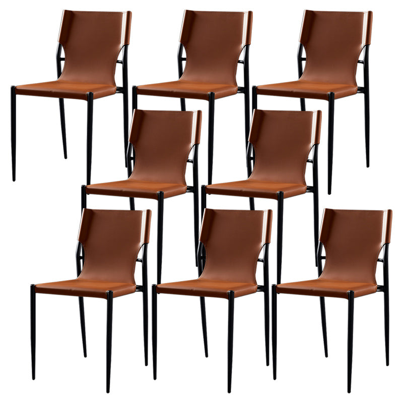 Contemporary Style Leather Chairs Armless Side Chairs with Metal Legs for Home Use
