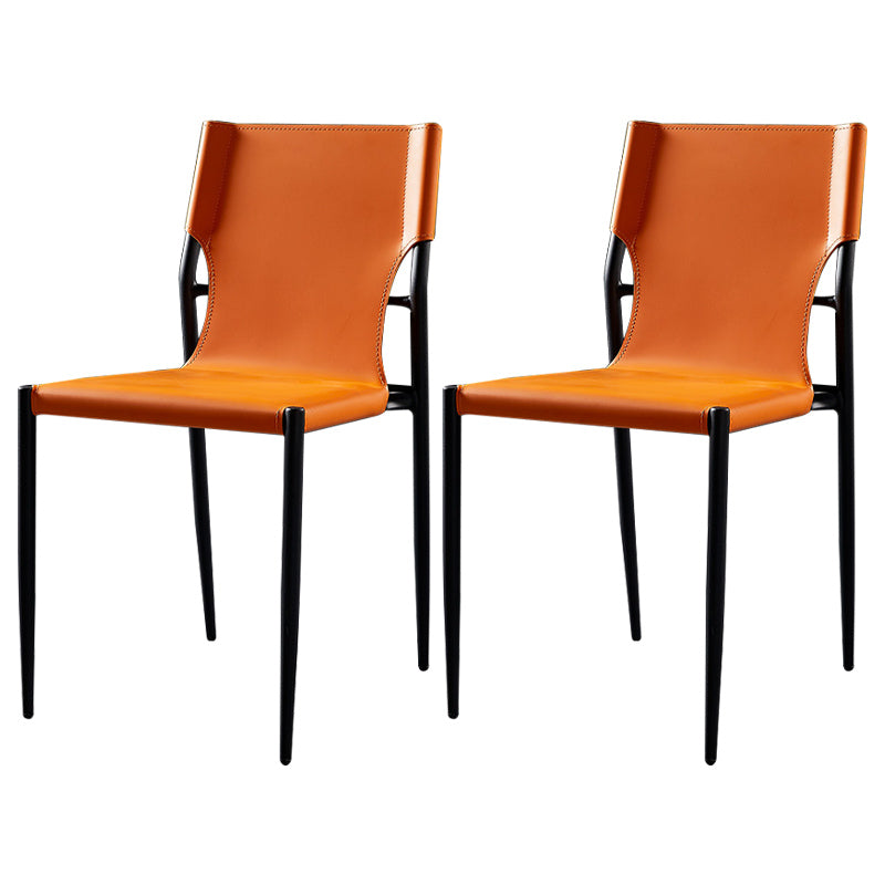 Contemporary Style Leather Chairs Armless Side Chairs with Metal Legs for Home Use