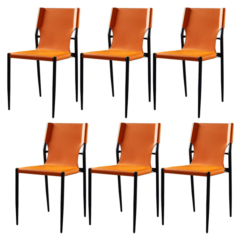 Contemporary Style Leather Chairs Armless Side Chairs with Metal Legs for Home Use