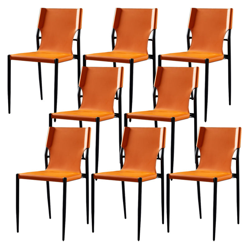 Contemporary Style Leather Chairs Armless Side Chairs with Metal Legs for Home Use