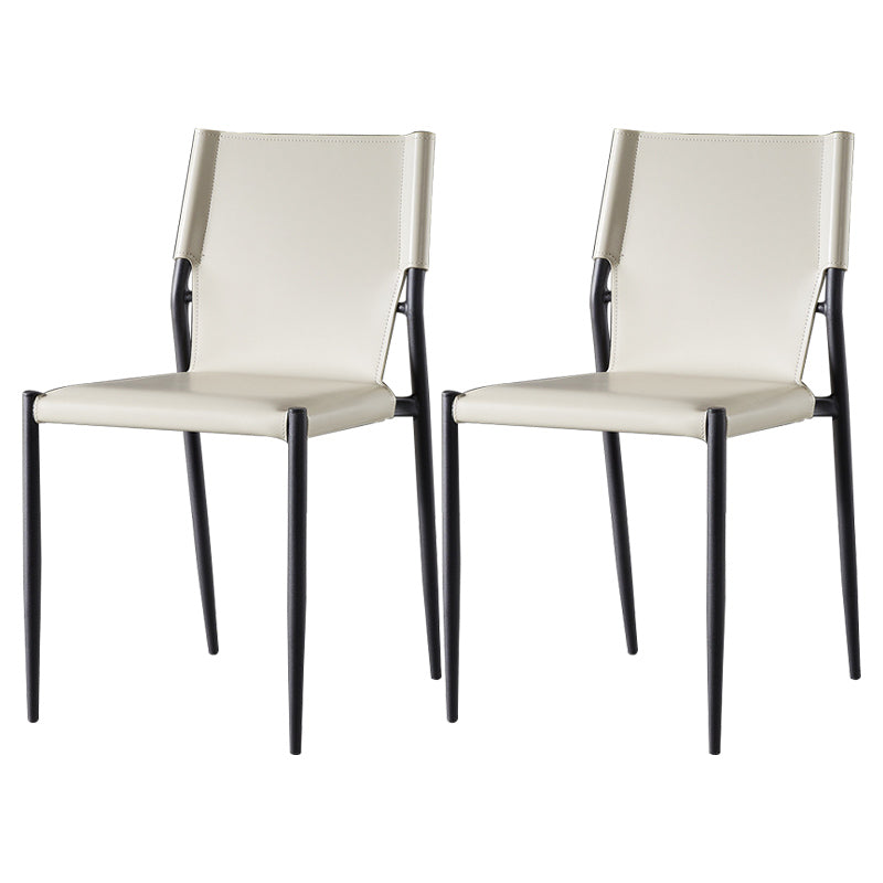 Contemporary Style Leather Chairs Armless Side Chairs with Metal Legs for Home Use