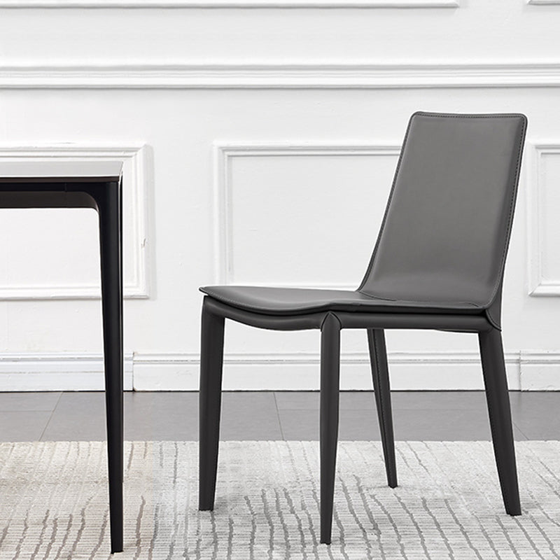 Industrial Leather Dining Chair Armless Side Chairs with Metal Legs for Home Use