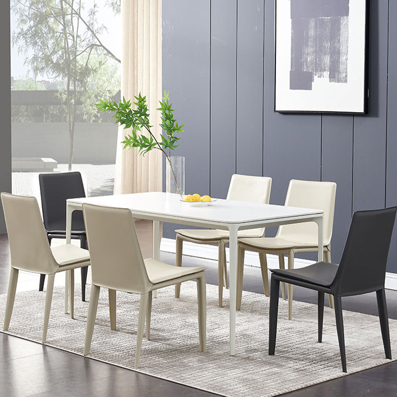 Industrial Leather Dining Chair Armless Side Chairs with Metal Legs for Home Use