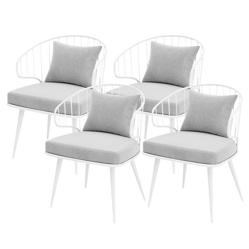 Metal Upholstered Dining Chair Windsor Back Arm Chair in White