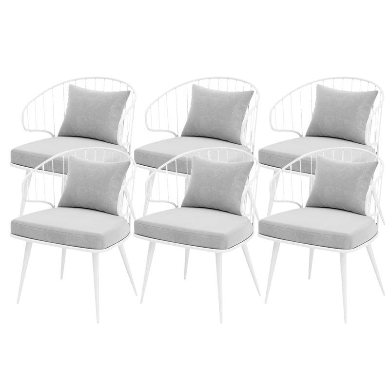 Metal Upholstered Dining Chair Windsor Back Arm Chair in White