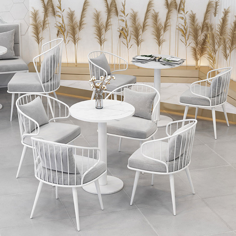Metal Upholstered Dining Chair Windsor Back Arm Chair in White