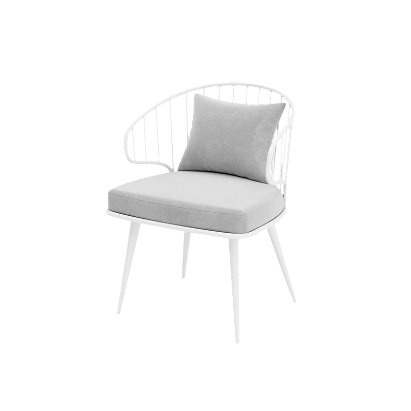 Metal Upholstered Dining Chair Windsor Back Arm Chair in White